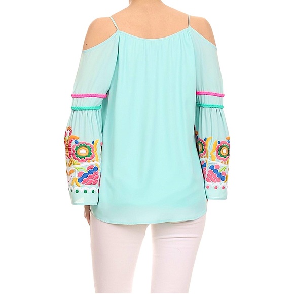 Vava by Joy Han size medium boho hippie cold shoulder floral bell sleeve shirt - Picture 5 of 16